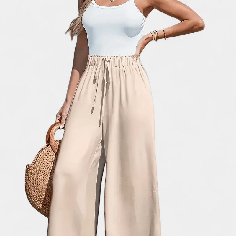 Gleame.-Gleame Broek - Plus size wijde pijpen met rechte pasvorm en trekkoord in de taille