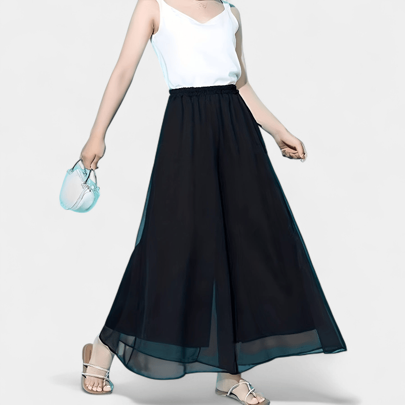 Gleame.-Gleame Broek - Vintage wijde pijpen palazzo met hoge elastische taille en ademend materiaal