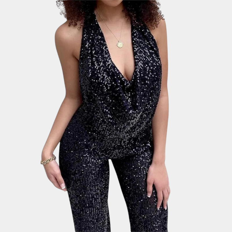 Gleame.-Gleame Jumpsuit - Pailletten met halternek en open rug