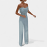 Gleame.-Gleame Jumpsuit - Strapless jumpsuit met veren top en hoge taille