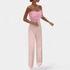 Gleame.-Gleame Jumpsuit - Strapless jumpsuit met veren top en hoge taille