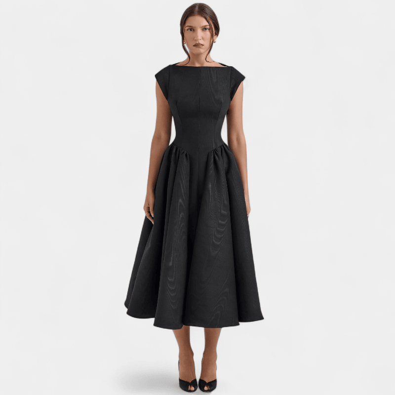 Gleame.-Gleame Jurk - Elegante midi dress met gestructureerde rok
