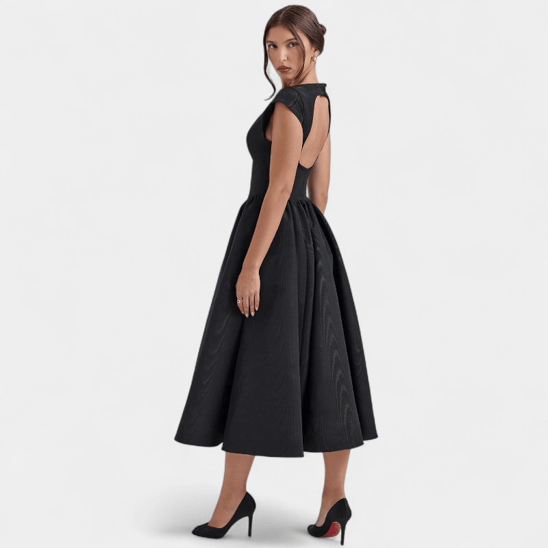 Gleame.-Gleame Jurk - Elegante midi dress met gestructureerde rok