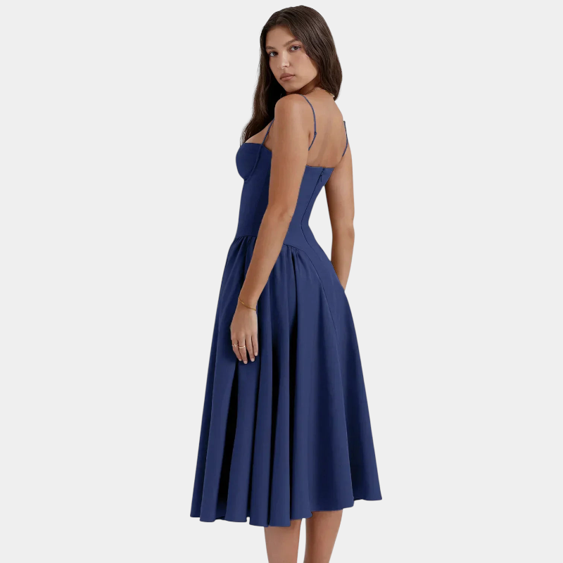 Gleame.-Gleame Jurk - Elegante midi-jurk met smalle bandjes en aansluitend lijfje voor een verfijnde look