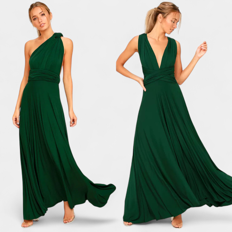 Gleame.-Gleame Jurk - Lange multiway jurk met V-hals en verstelbare bandjes voor een veelzijdige partylook