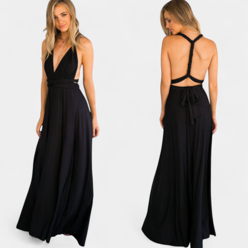 Gleame.-Gleame Jurk - Lange multiway jurk met V-hals en verstelbare bandjes voor een veelzijdige partylook