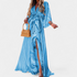 Gleame.-Gleame Jurk - Luchtige maxi-jurk met abstracte print, V-hals en split