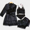 Gleame.-Gleame Loungewear Set - Satin contrast lace robe, cami bra, panty & elastic shorts
