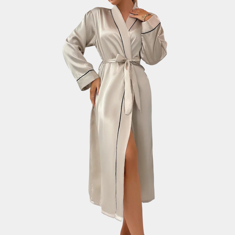 Gleame.-Gleame Nachthemd - Satijnen kamerjas met ceintuur en V-hals voor een elegante loungewear look