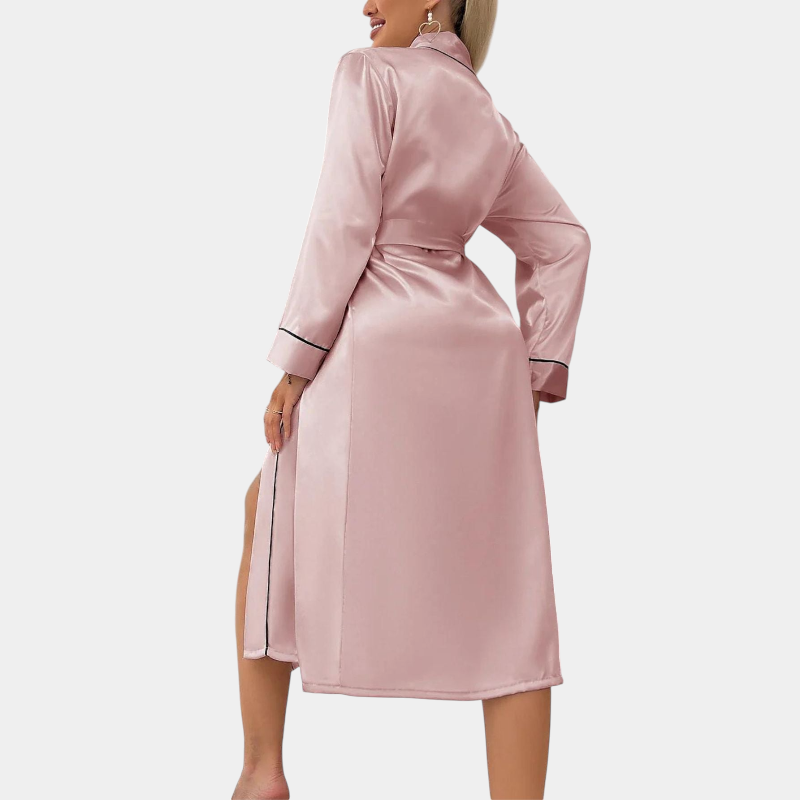 Gleame.-Gleame Nachthemd - Satijnen kamerjas met ceintuur en V-hals voor een elegante loungewear look