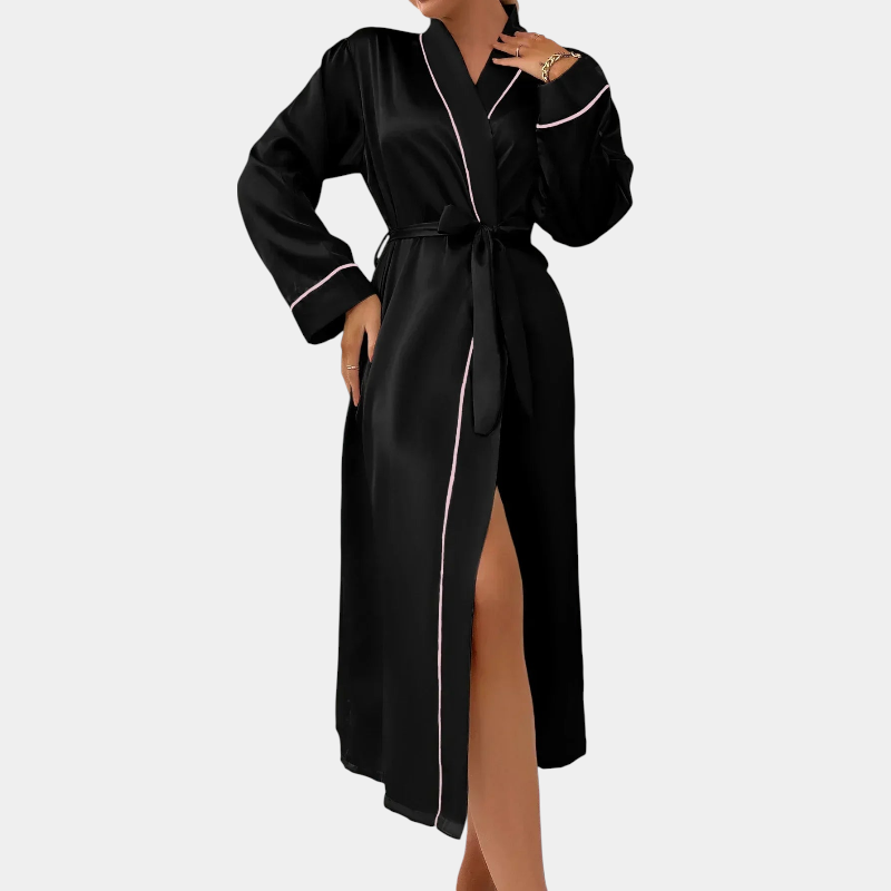 Gleame.-Gleame Nachthemd - Satijnen kamerjas met ceintuur en V-hals voor een elegante loungewear look