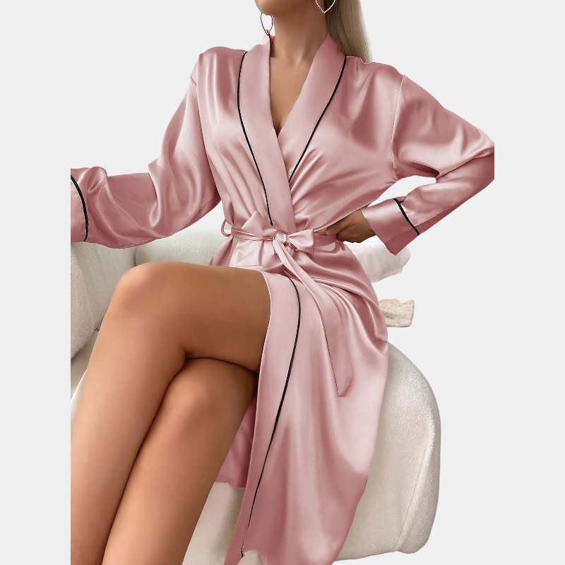Gleame.-Gleame Nachthemd - Satijnen kamerjas met ceintuur en V-hals voor een elegante loungewear look