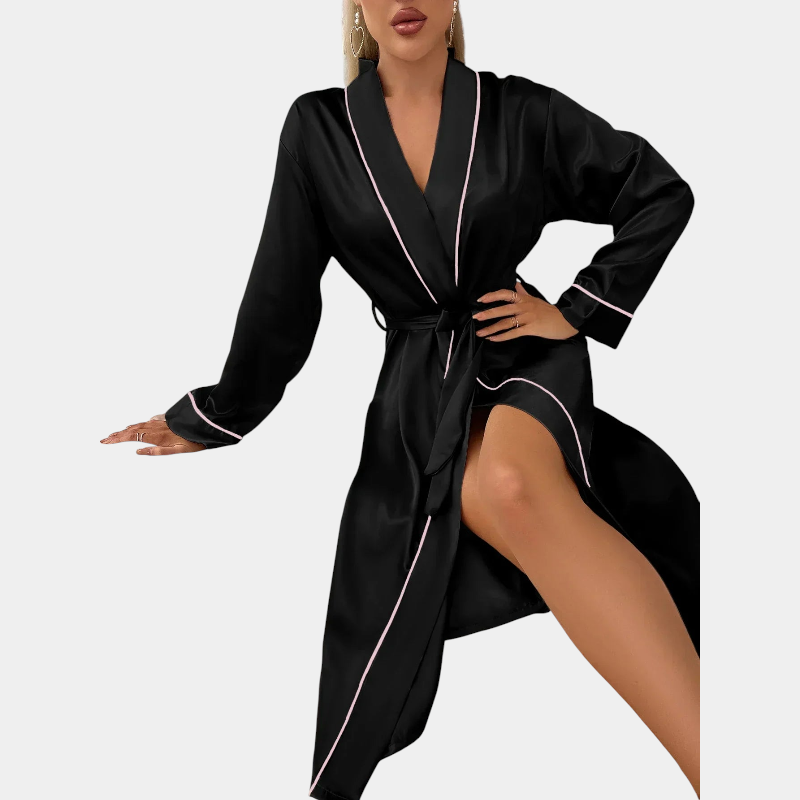 Gleame.-Gleame Nachthemd - Satijnen kamerjas met ceintuur en V-hals voor een elegante loungewear look