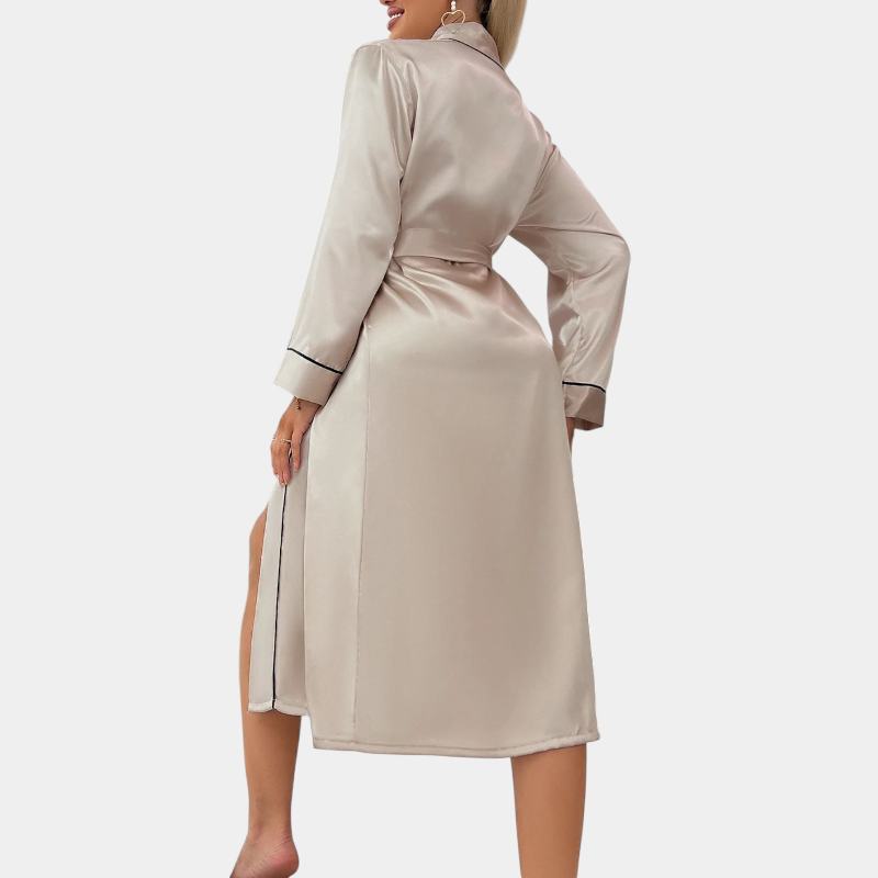Gleame.-Gleame Nachthemd - Satijnen kamerjas met ceintuur en V-hals voor een elegante loungewear look