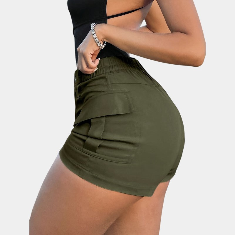 Gleame.-Gleame Short - Dames high-waisted cargo short met klepzakken