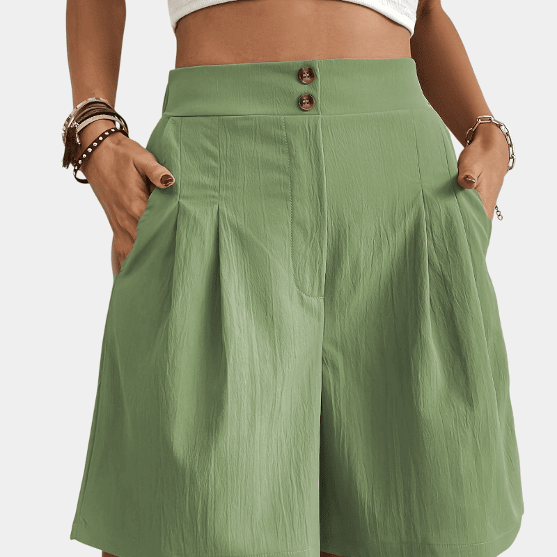 Gleame.-Gleame Short - Dames high-waisted wijde korte broek met losse pasvorm en zakken