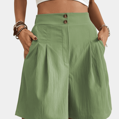 Gleame.-Gleame Short - Dames high-waisted wijde korte broek met losse pasvorm en zakken