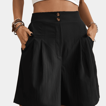 Gleame.-Gleame Short - Dames high-waisted wijde korte broek met losse pasvorm en zakken