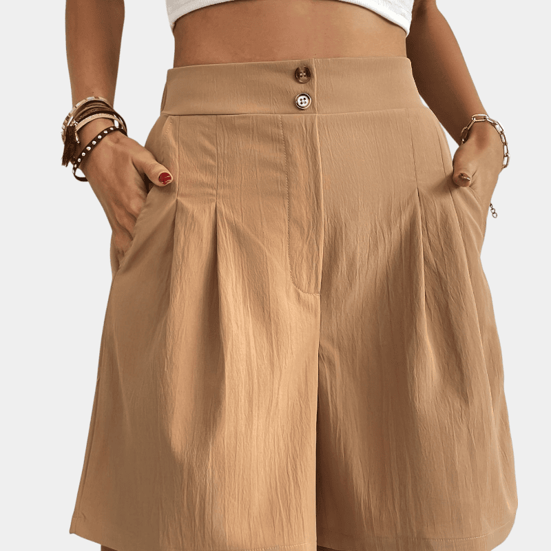 Gleame.-Gleame Short - Dames high-waisted wijde korte broek met losse pasvorm en zakken