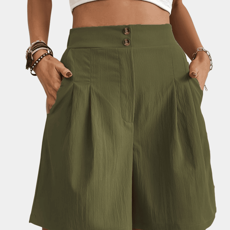 Gleame.-Gleame Short - Dames high-waisted wijde korte broek met losse pasvorm en zakken