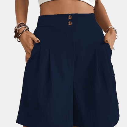 Gleame.-Gleame Short - Dames high-waisted wijde korte broek met losse pasvorm en zakken