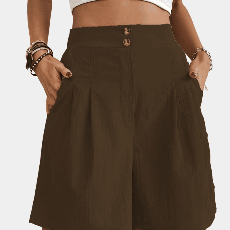 Gleame.-Gleame Short - Dames high-waisted wijde korte broek met losse pasvorm en zakken