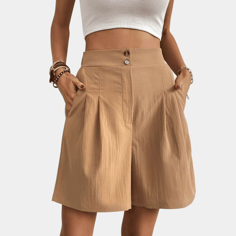 Gleame.-Gleame Short - Dames high-waisted wijde korte broek met losse pasvorm en zakken