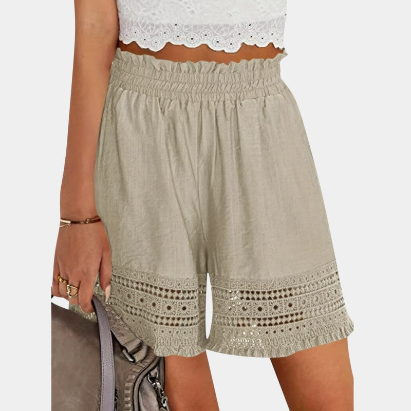 Gleame.-Gleame Short - Dames paperbag korte broek met kant en schuine zakken