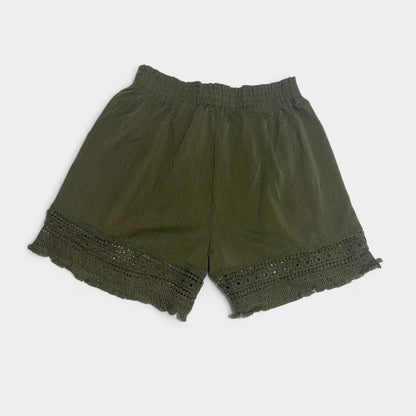 Gleame.-Gleame Short - Dames paperbag korte broek met kant en schuine zakken