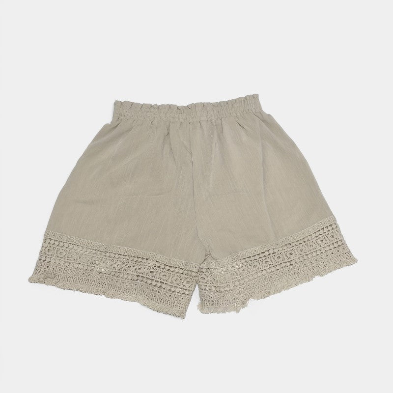 Gleame.-Gleame Short - Dames paperbag korte broek met kant en schuine zakken