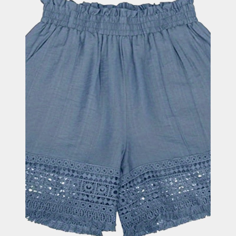 Gleame.-Gleame Short - Dames paperbag korte broek met kant en schuine zakken