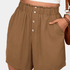 Gleame.-Gleame Short - Dames plus size wijde korte broek met knopen en elastische taille