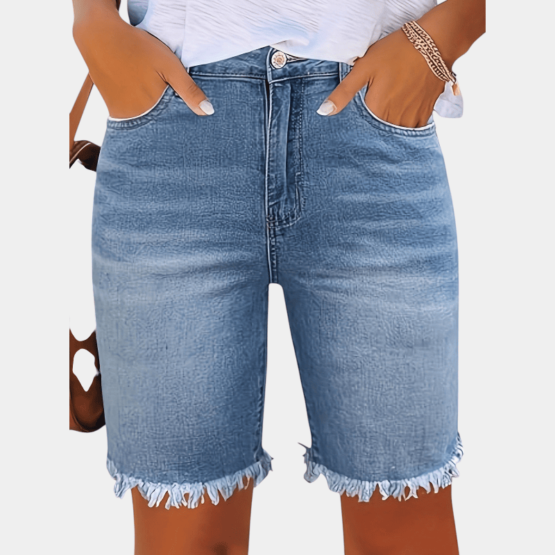 Gleame.-Gleame Shorts - Casual bermuda van denim met rafelzoom en lichte stretch