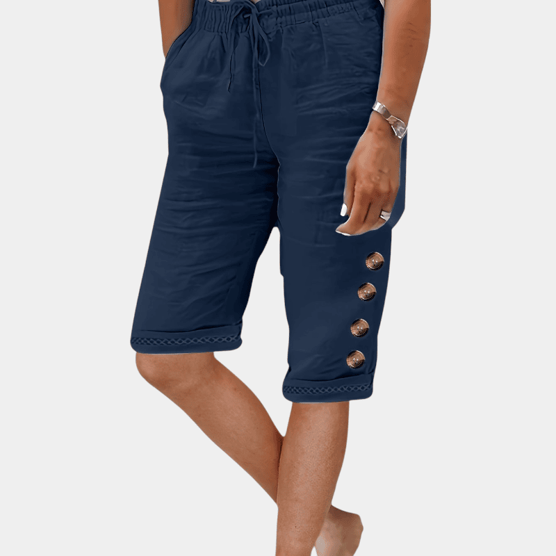 Gleame.-Gleame Shorts - Katoenen shorts met koorddetail, knoopaccent en losse pasvorm