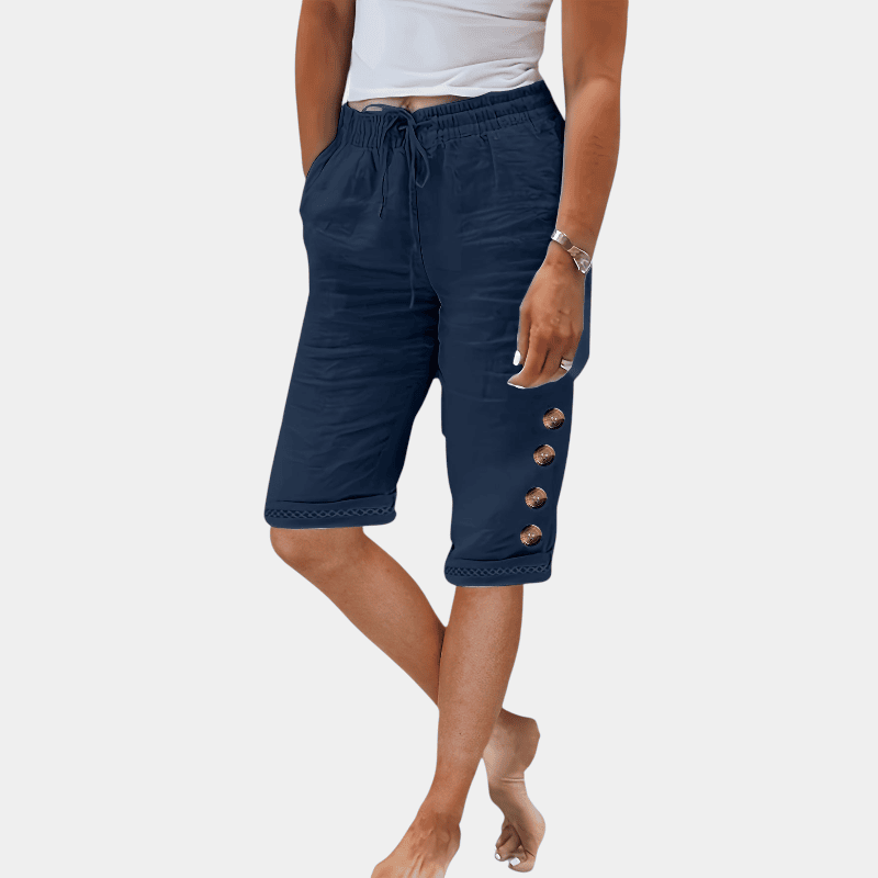 Gleame.-Gleame Shorts - Katoenen shorts met koorddetail, knoopaccent en losse pasvorm