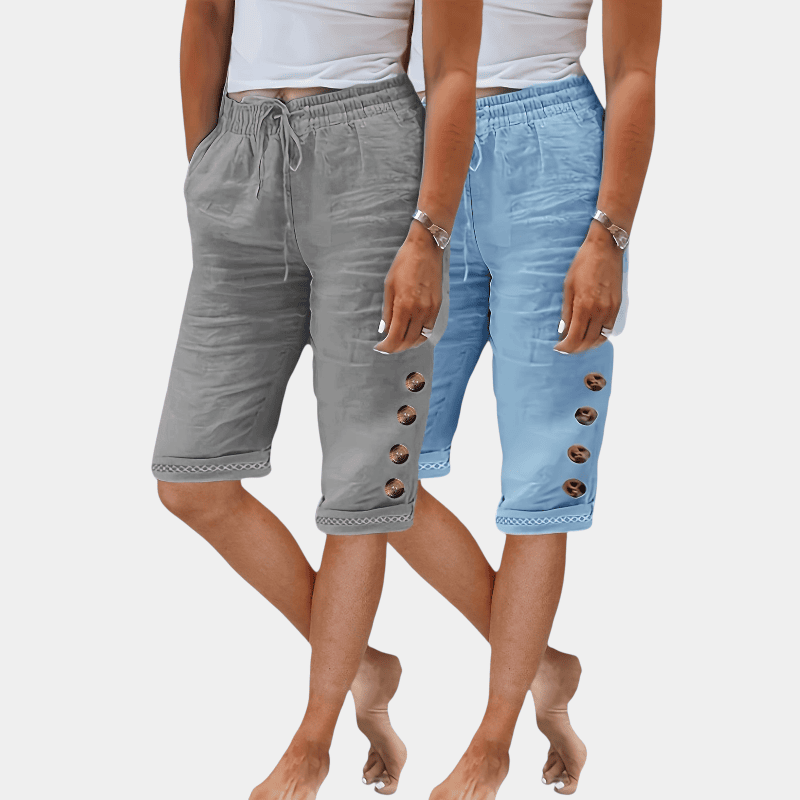 Gleame.-Gleame Shorts - Katoenen shorts met koorddetail, knoopaccent en losse pasvorm