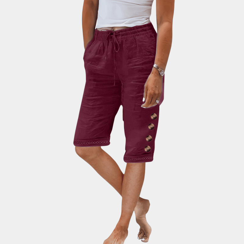 Gleame.-Gleame Shorts - Katoenen shorts met koorddetail, knoopaccent en losse pasvorm