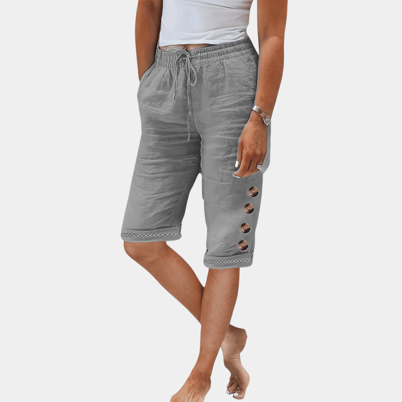 Gleame.-Gleame Shorts - Katoenen shorts met koorddetail, knoopaccent en losse pasvorm