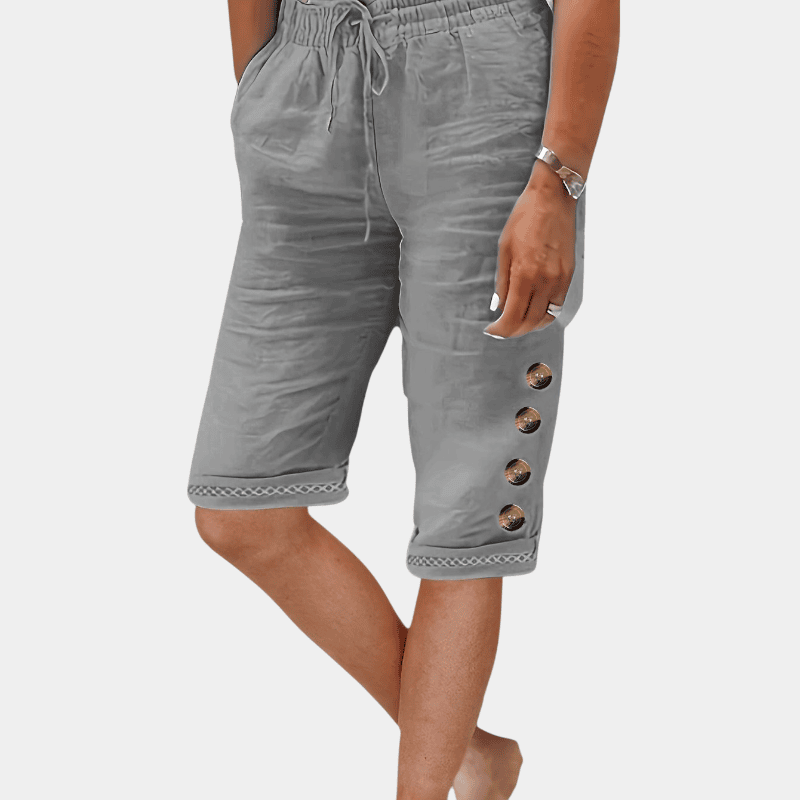 Gleame.-Gleame Shorts - Katoenen shorts met koorddetail, knoopaccent en losse pasvorm
