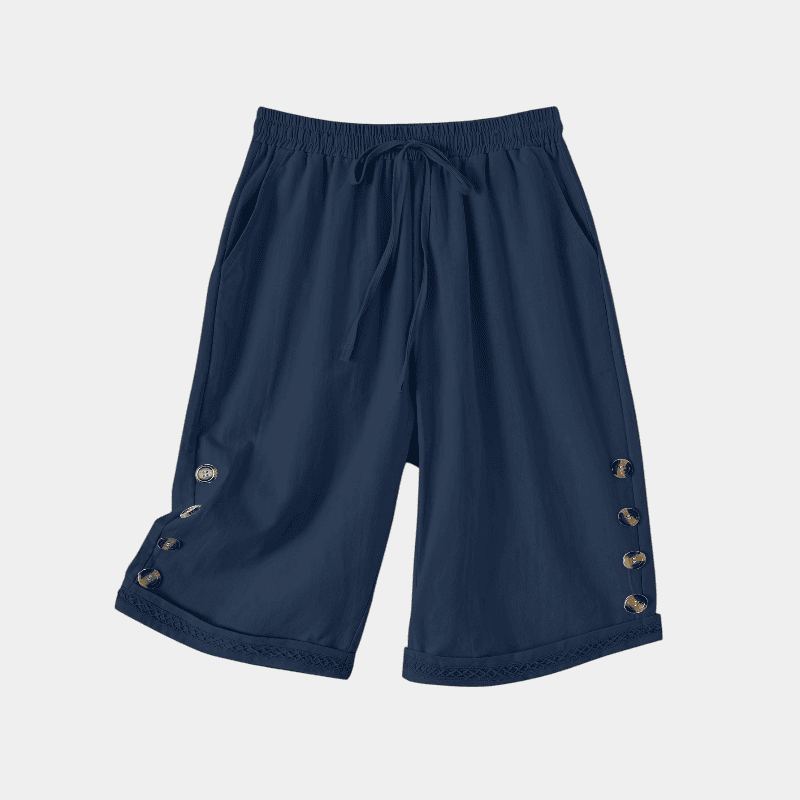 Gleame.-Gleame Shorts - Katoenen shorts met koorddetail, knoopaccent en losse pasvorm