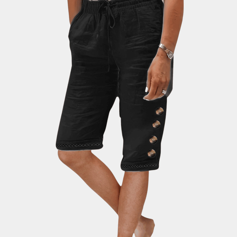 Gleame.-Gleame Shorts - Katoenen shorts met koorddetail, knoopaccent en losse pasvorm