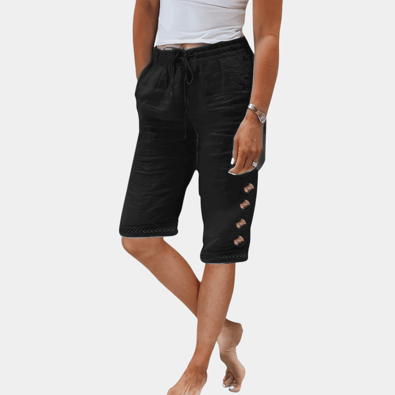 Gleame.-Gleame Shorts - Katoenen shorts met koorddetail, knoopaccent en losse pasvorm