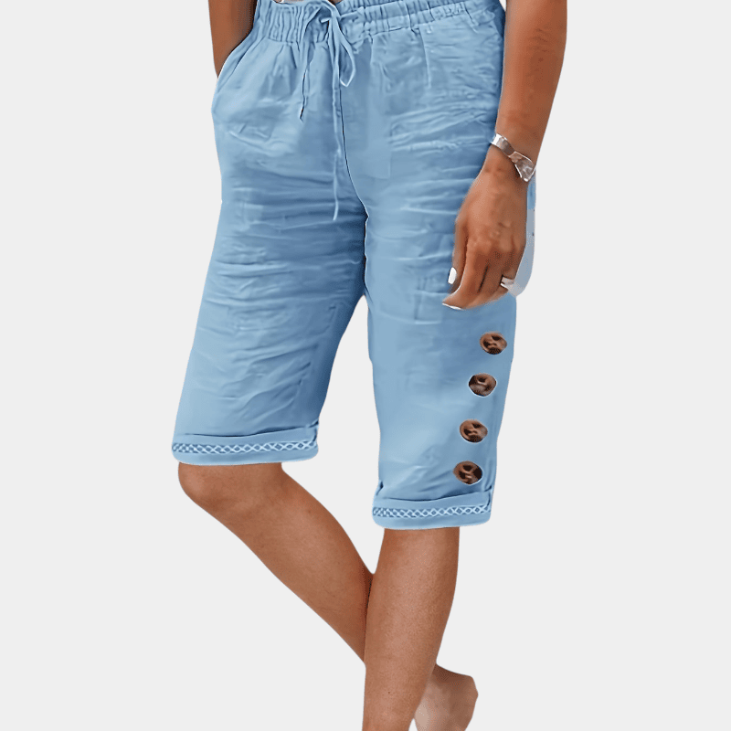 Gleame.-Gleame Shorts - Katoenen shorts met koorddetail, knoopaccent en losse pasvorm