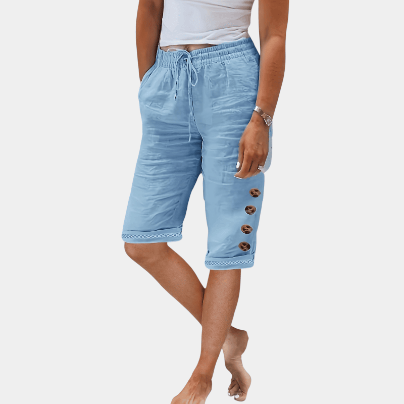 Gleame.-Gleame Shorts - Katoenen shorts met koorddetail, knoopaccent en losse pasvorm