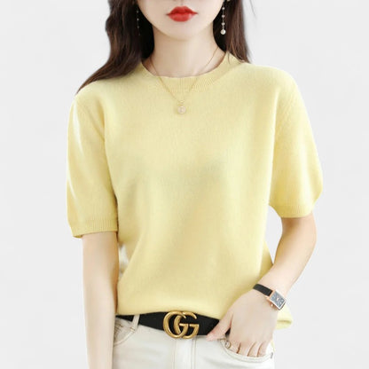 Gleame.-Gleame Trui – Elegante merinowol kasjmier trui met ronde hals en korte mouw