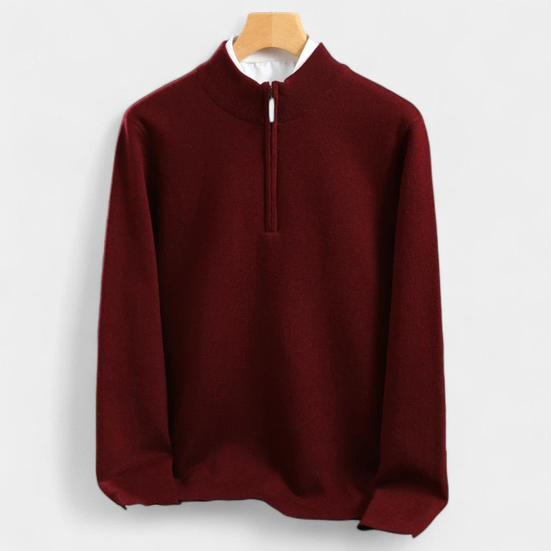 Gleame.-Gleame Trui – Merino wol pullover met halve rits en halfhoge kraag