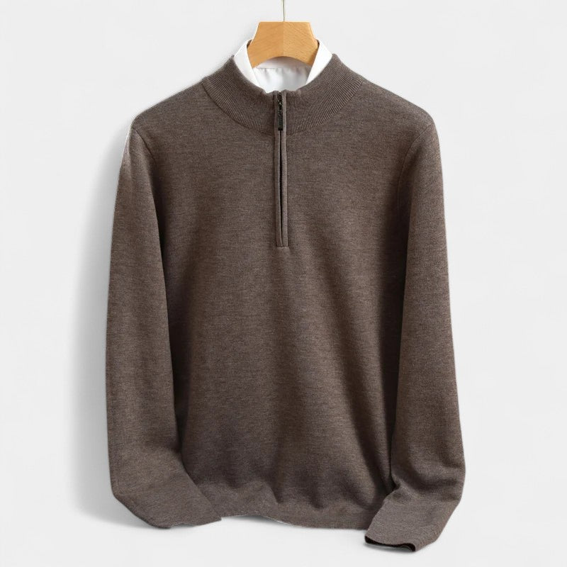 Gleame.-Gleame Trui – Merino wol pullover met halve rits en halfhoge kraag