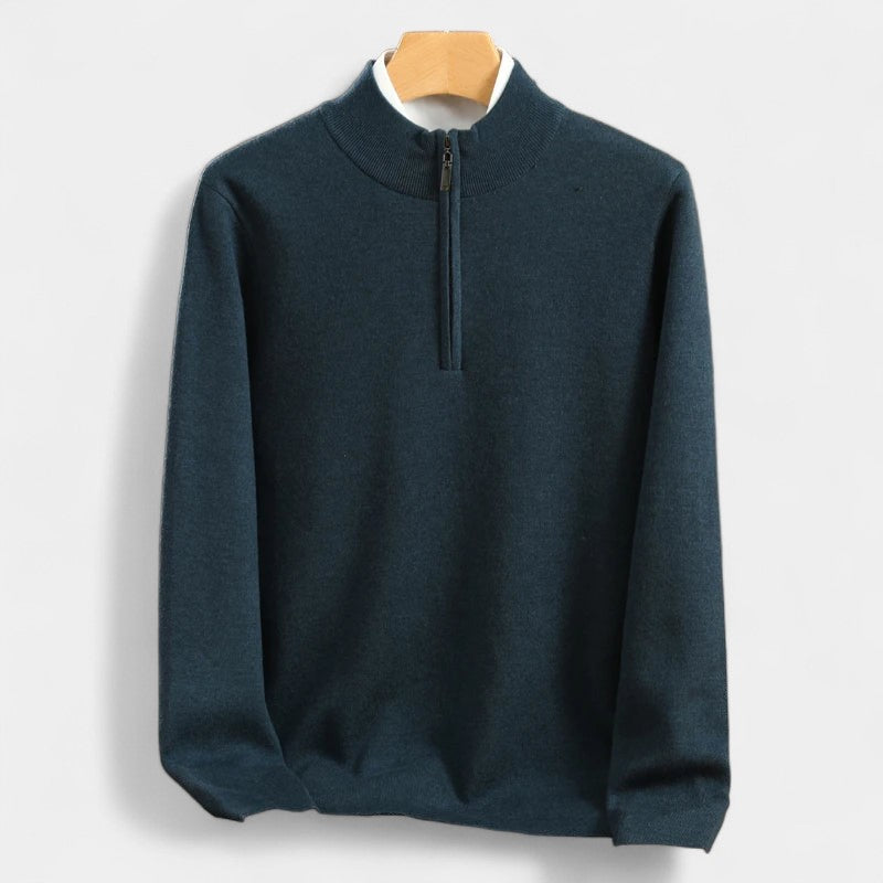 Gleame.-Gleame Trui – Merino wol pullover met halve rits en halfhoge kraag