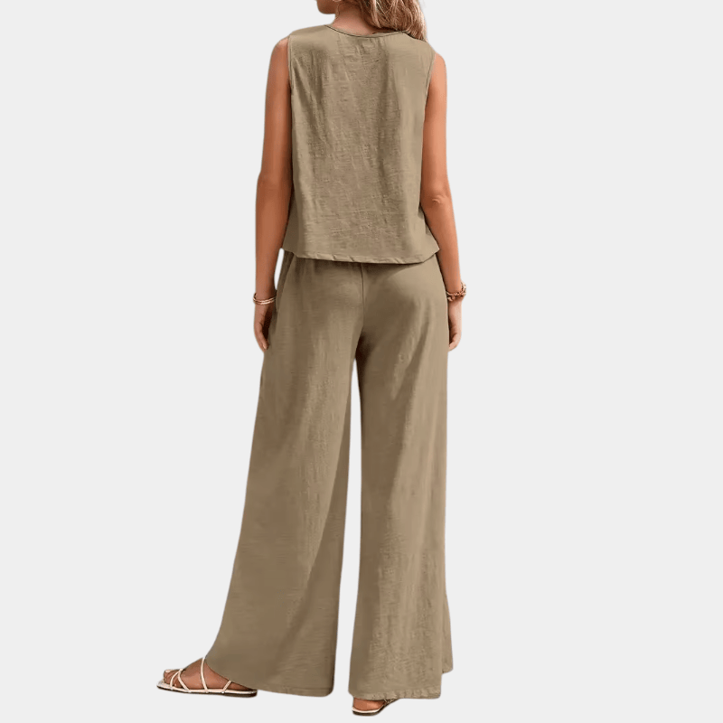 Gleame.-Gleame Set - stijlvolle mouwloze top en wijde broek van polyester