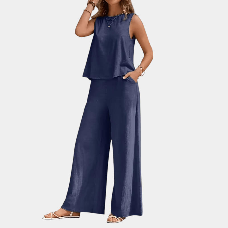 Gleame.-Gleame Set - stijlvolle mouwloze top en wijde broek van polyester